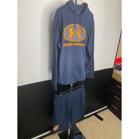 Mens XL Under Armour Sweatshirt Hoodie and Matching Shorts Outfit Set Blue - Picture 2 of 6